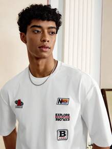 Manfinity VCAY 男士夏季字母印花圆领短袖休闲T恤 - 白色 - 查看 1