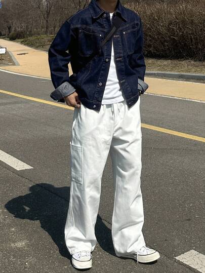 DAZY Men's Solid Color Denim Jacket, Autumn,Back To School Clothes
