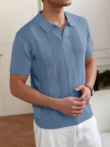 Manfinity Homme 男士休闲V领短袖针织上衣，纯色，适合日常通勤，夏季