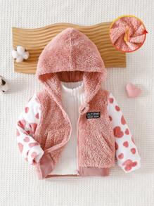 SHEIN Playful Pals 女宝宝休闲加厚豹纹连帽羊毛外套，秋冬