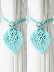 2 件套波西米亚风格窗帘带，手工编织彩色叶子窗帘装饰扣，窗帘绑绳，家居软装饰挂饰，婚礼装饰