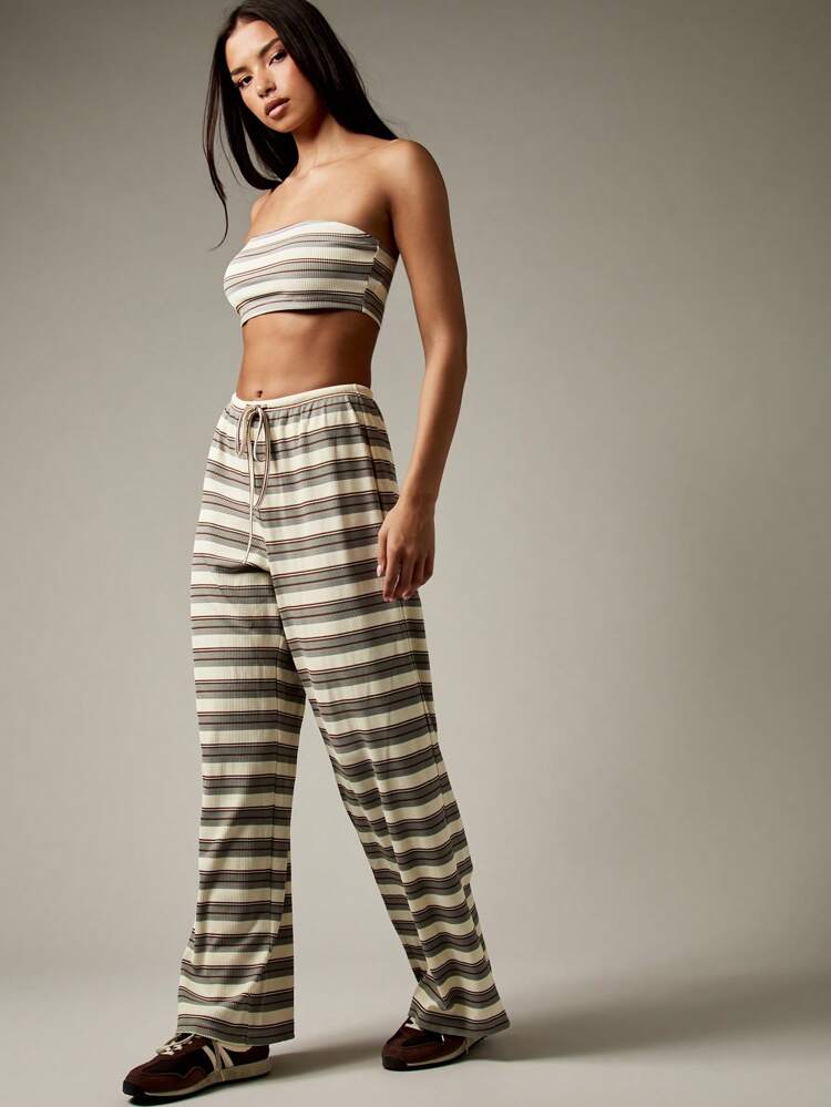 MISSGUIDED Bandeau Top And Wide Leg Pants With Stripes