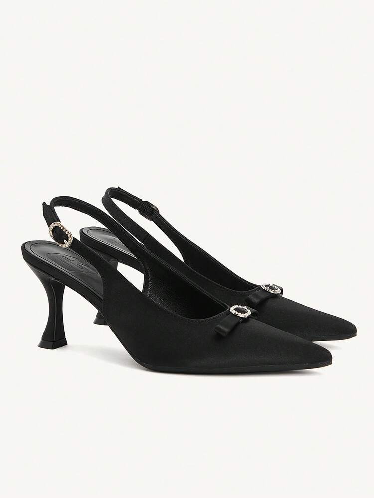 CUCCOO CHICEST Women's Elegant Crystal Buckle Bow Pointed Toe Stiletto Heel Mid-Heel Shoes, Suitable For Formal, Party, Date, Gothic, Lolita, Christmas, Valentine's Day, New Year