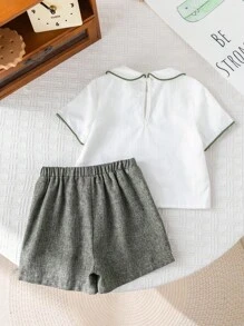 2 件套可爱男婴休闲夏季 Polo 领衬衫和短裤套装，绅士装适合生日派对、晚会、表演、婚礼、婴儿洗礼、一个月生日、洗礼和一岁生日庆祝 - 彩色 - 查看 4