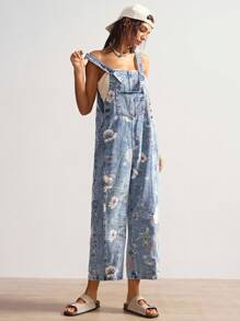 Bohemela 女士休闲宽松度假背带裤 - 藍色 - 查看 8