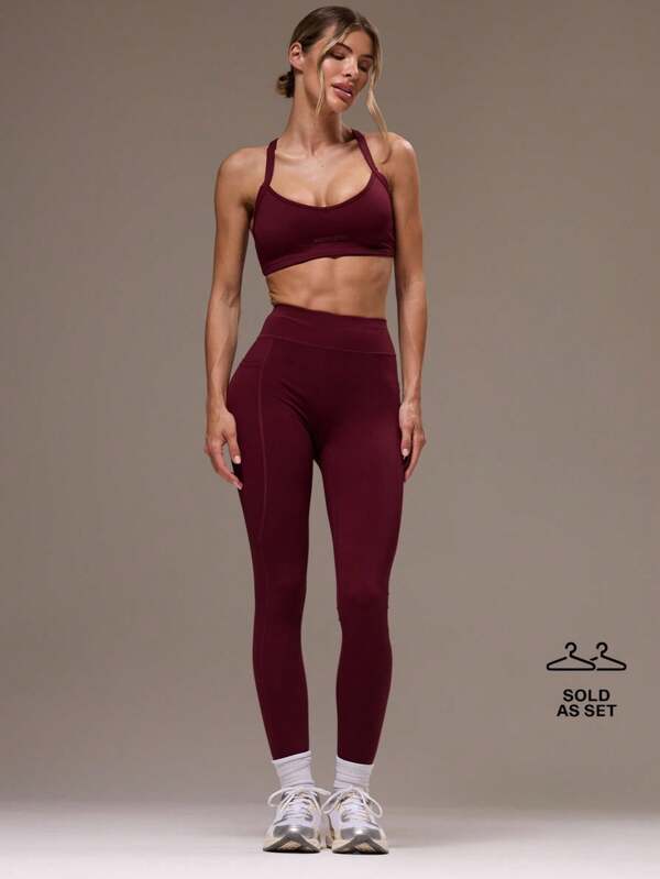 Musera Sport Conjunto deportivo de top con espalda cruzada y mallas para mujer