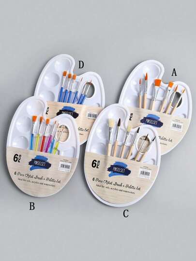 SHEIN 6pcs Art Painting Brushes + 1pc Palette Set, Nylon Hair Wooden Handle Oil Paint , DIY Oil Paint Brush Painting Art Supplies, Suitable For Artists, Students, Adults Painting And Sketching, Brush Colors Random,Back To School,School Supplies,Back To School Supplies