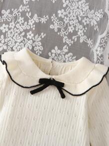 SHEIN Baby Girls Sweater Bodysuit, Long Sleeve Knitted Bodysuit, Comfortable And Cute, Suitable For Autumn/Winter, Apricot Color, Elegant For Daily, Indoor, Outdoor And Travel Fall