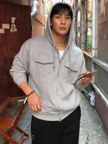 DAZY Men's Grey Jacket With Large Pockets And Open Front Design, Autumn - Grey - View 6