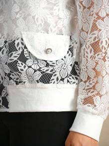 Flouryn Chaqueta bomber ligera de manga larga con cremallera, parche de encaje calado y bordado, de unicolor elegante, con solapa decorativa en el bolsillo, para mujer de talla grande, para otoño e invierno - Beis - Ver 7