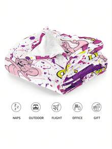 TOM & JERRY X SHEIN Manta de franela con estampado de dibujos animados - Manta de terciopelo coral ultra suave, manta de felpa lujosa para sofá, cama y oficina, regalo cómodo lavable a máquina, adecuado para adultos. - Rosa Pálido - Ver 5
