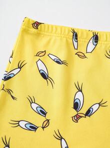 LOONEY TUNES X SHEIN 3pcs Tween Girl Yellow Cute Cartoon Tweety Print Cami Top & Shorts Lingerie Undershirt Set , Kawaii,Cute,Sweet - Yellow - View 4