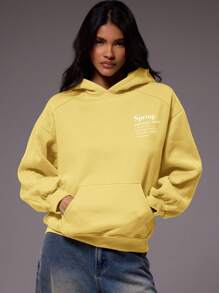 MUSERA Sweat à capuche ample et décontracté avec imprimé graphique "Printemps", idéal pour le printemps et l'été, décontracté et mignon pour les vacances - Jaune citron - Voir 2