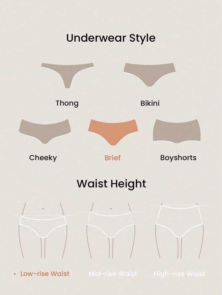 5-Pack Mid Waist Seamless Basic Briefs Women Underwear Panties Set