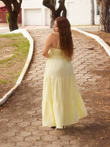 Lupita Cardoza Women's Yellow Tie-Up Shirred Waist A-Line Dress, Suitable For Commute/Elegant/Sexy/Vacation/Beach/Hawaii/Romantic/Date/Valentine's Day/Concert/Wedding Season,Butter Yellow, Fairycore,Bohemia - Yellow - View 3
