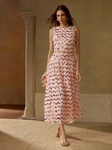 MOTF PREMIUM SEQUIN ZIGZAG SLEEVELESS PROM DRESS - Pink - View 5