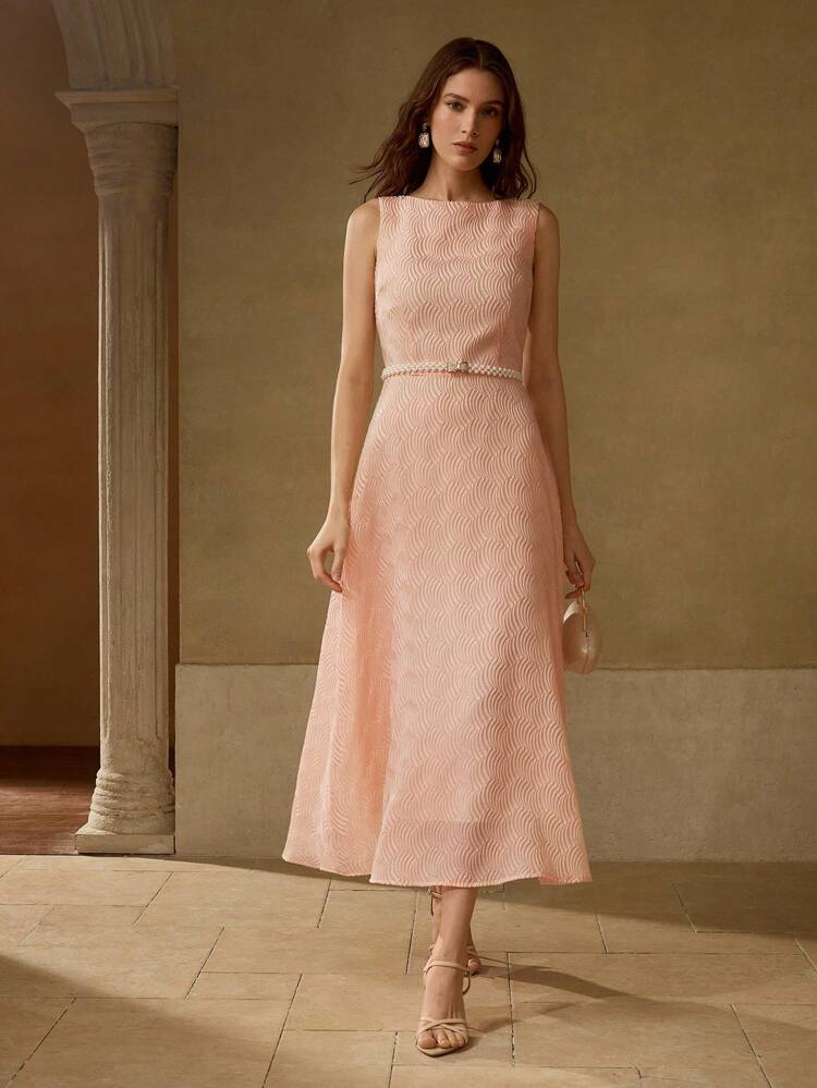 Elegantes Mittellang Jacquard Kleid ohne Gürtel für Damen