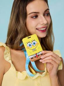 SpongeBob SquarePants | SHEIN 1 pieza Tarjetero con diseño de dibujos animados con cordón, puede sostener 2 tarjetas - Amarillo - Ver 2
