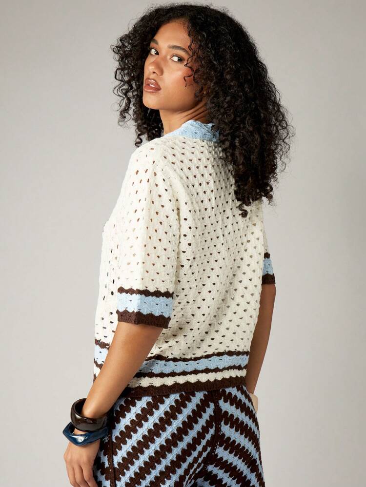 Crochet Knit Button Front Cardigan