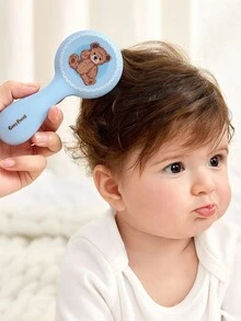 Cozy Pixies 2pcs/Set Baby Newborn Care Tools, Blue Bear & Polka Dot Design Comb & Brush