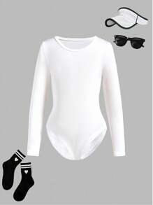 Sparklyn 2 bộ đồ liền thân thể thao ngoài trời dệt kim màu trơn thời trang cho bé gái, bộ đồ liền thân thể dục khiêu vũ tay dài co giãn, phù hợp với mọi mùa - Nhiều màu - Xem 4