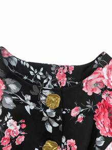 Sweetra Plus Size Button Pocket Covered Collar Short Sleeve Shirt - Multicolor - View 3