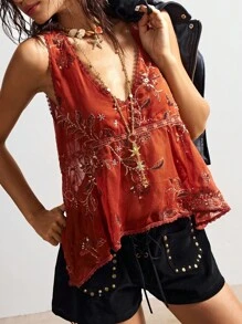 Bohemela 女士休闲梭织露背吊带衬衫 - 棕色 - 查看 6