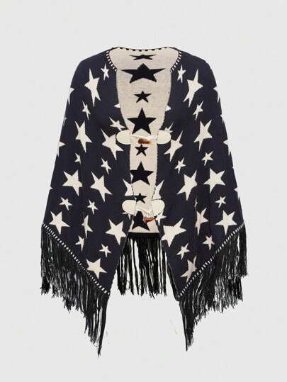 Versatile Hippie Sun Moon Star Printed Shawl Cardigan