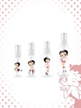 Betty Boop | ROMWE 4pcs/Set Cartoon Character Patterned PET Transparent Refillable Spray Bottles For Cosmetics And Perfumes