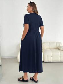 SHEIN Essnce Robe d'été pour femmes grandes tailles, robe à manches courtes, robe noire, vêtements décontractés pour femmes, robes d'été pour femmes, robe de vacances