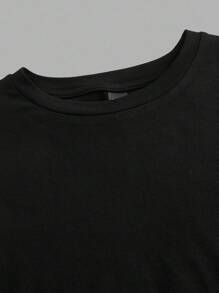 SHEIN EZwear 2 件黑色休闲简约圆领短袖基本款 T 恤，适合春夏季 - 黑色 - 查看 5