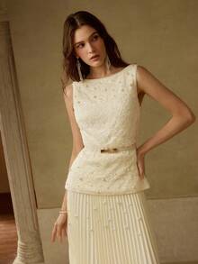 MOTF PREMIUM FAUX PEARL DETAIL PLEATED DRESS - Apricot - View 4