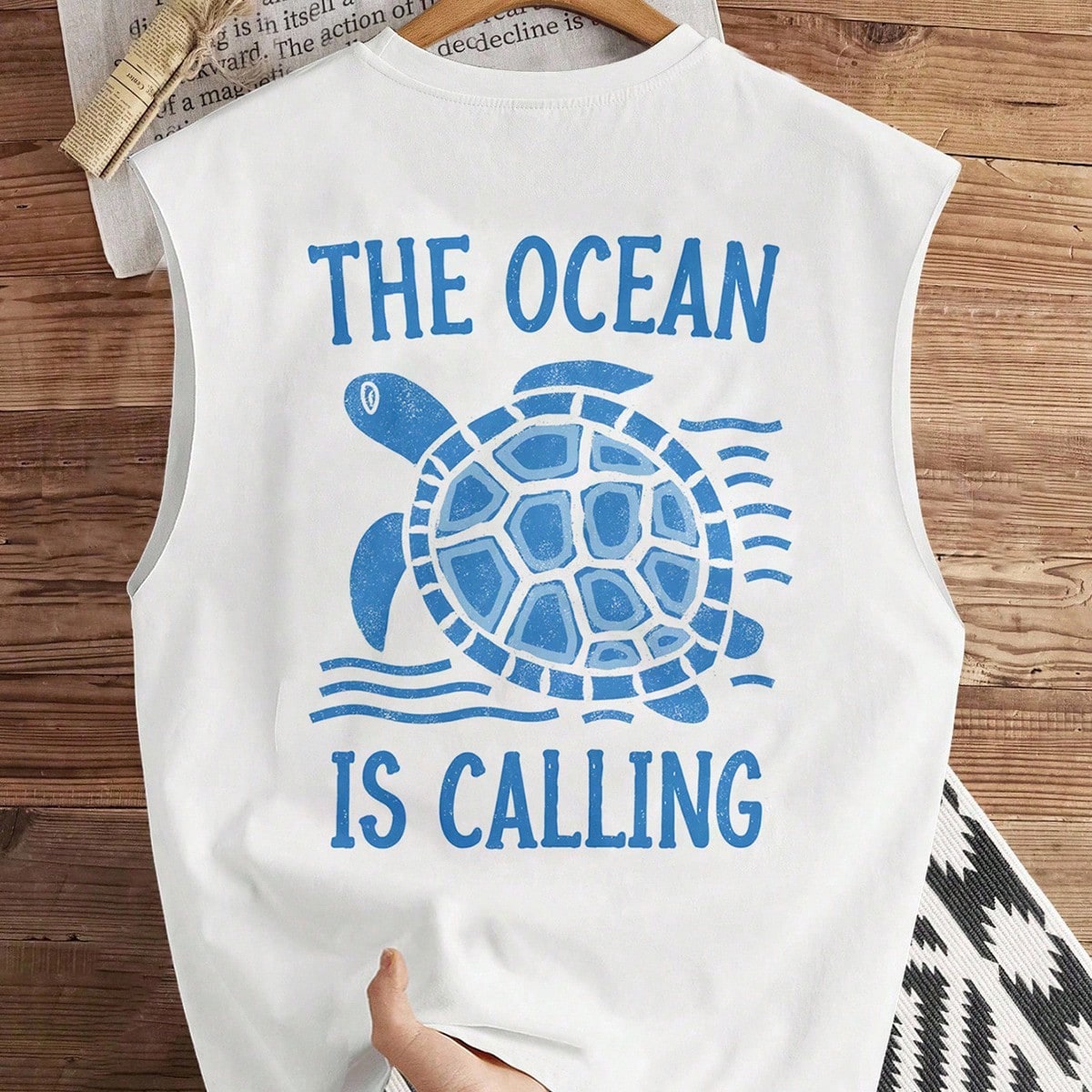 Camiseta de tirantes con estampado de tortuga blanca para hombres, adecuada para verano, vacaciones