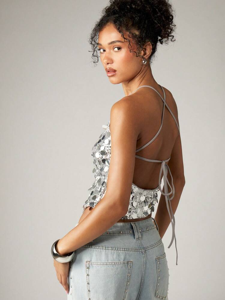 Glamorous Sequin Halter Cami Top