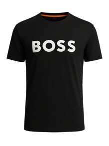 Hugo Boss Men's Letter Print Round Neck Short Sleeve Casual Versatile T-Shirt - 001 Black - View 4