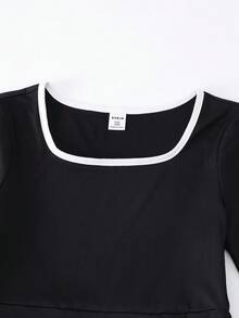 Tween Girls Pearl Beaded Pleated Pink Wide Strap Fitted Flared Formal Party Dress Fall Winter - Black - View 8