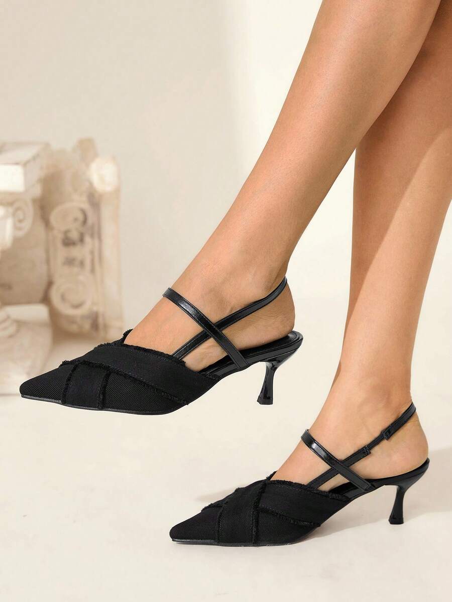 CUCCOO CHICEST Sandalias de tacón de aguja con flecos y correas cruzadas, elegantes y versátiles para uso diario, fiesta, trabajo o Halloween, de tela negra y tacón de gatito, de estilo gótico y moda - Negro - Ver 1