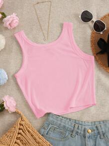 INAWLY Áo ba lỗ cổ tròn thêu họa tiết ớt chuông cho nữ - Hồng - Xem 2