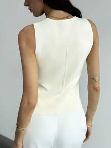 Aloruh Colete feminino elegante com decote em V, sem mangas, decorado com botões de metal, cor sólida, moda verão