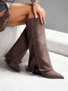 CUCCOO SZL 女士时尚复古高跟过膝长靴 - 咖啡棕 - 查看 4