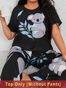 Plus Size Koala And Plant Print Pajama Top