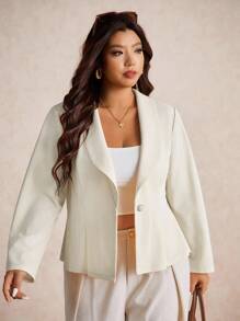 Elaquor Plus Size Elegant Minimalist Urban Chic Commuter Solid Color Fitted Women's Blazer Jacket, Apricot In Fall/Winter - Apricot - View 5