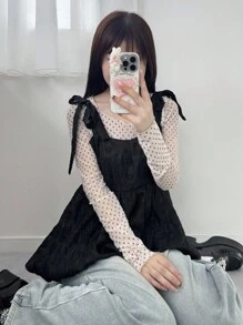 FRIFUL 女士夏季服装打结肩部荷叶边下摆吊带背心，适合音乐会