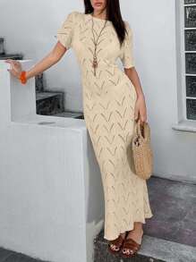 EURMUSE Women Beachwear Hollow Out For Summer Camel Dress - Beige - View 4