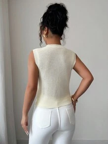 Elenzga Sleeveless Round Neck Elegant Romantic Delicate Women Sweater Vest - Cream - View 2