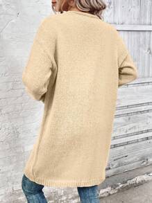 EMERY ROSE 1pc Women Drop Shoulder Loose Fit Long Cardigan Sweater, Solid Color, Casual, Autumn/Winter Green Cardigangreen Cardigan Womenlong Sweater Cardiganlong Cardigan Sweaterduster Cardigan Knitted Sweater Fall Cloth For Women