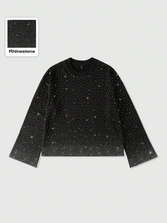 Street Life Men's Sparkling Diamond Print Long Sleeve T-Shirt, Loose Cropped Style