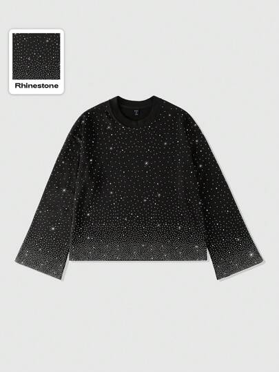 Street Life Men's Sparkling Diamond Print Long Sleeve T-Shirt, Loose Cropped Style