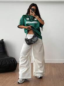 Coolane 女式夏季大码图案运动衫T恤，金属银色，适合音乐节和运动装 - 墨綠色 - 查看 2