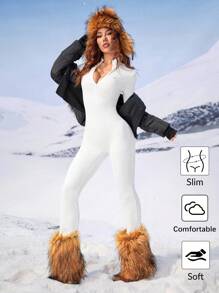 Coolane Women's Game Day Going Out Going Out Slim Fit Turtleneck Long Sleeve Bodysuit - White - View 6